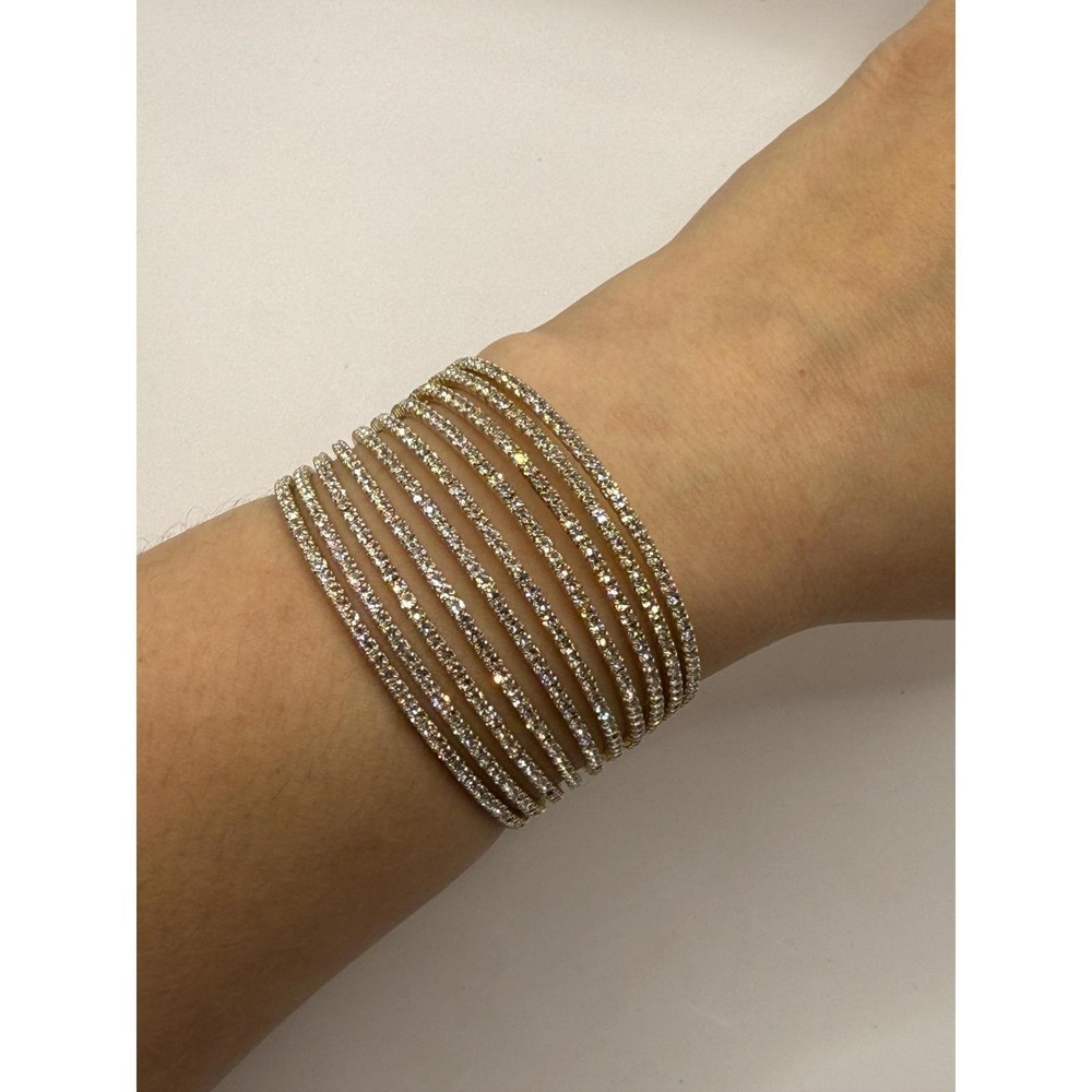 Gold Tone Multi Row Rhinestone Cuff Bracelet 10 Band Crystal Statement Bangle - Picture 8 of 11